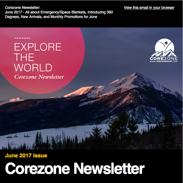 Newsletter June 2017: All about Emergency/Space Blankets, Introducing 360 Degrees, New Arrivals, and Monthly Promotions for June